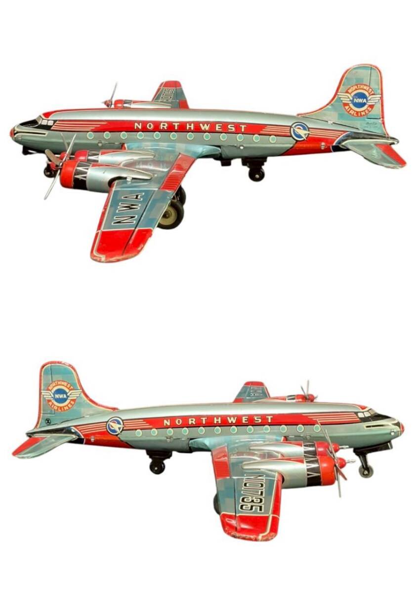 Asahi Northwest Orient Tin Passenger Airplane — Extra-Large 46 cm Showa Japanese Vintage Airliner