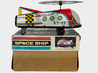 Asahi XP-07 Tin Space Ship Friction Toy Japan Showa Vintage Sci-Fi Spacecraft with Box