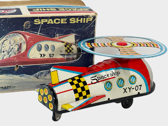 Asahi XP-07 Tin Space Ship Friction Toy Japan Showa Vintage Sci-Fi Spacecraft with Box