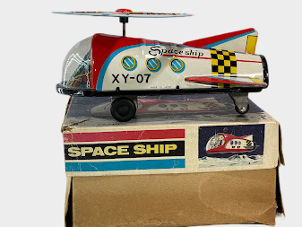 Asahi XP-07 Tin Space Ship Friction Toy Japan Showa Vintage Sci-Fi Spacecraft with Box