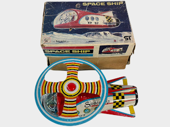 Asahi XP-07 Tin Space Ship Friction Toy Japan Showa Vintage Sci-Fi Spacecraft with Box