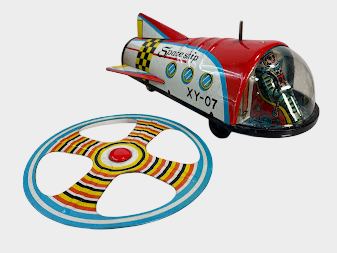 Asahi XP-07 Tin Space Ship Friction Toy Japan Showa Vintage Sci-Fi Spacecraft with Box