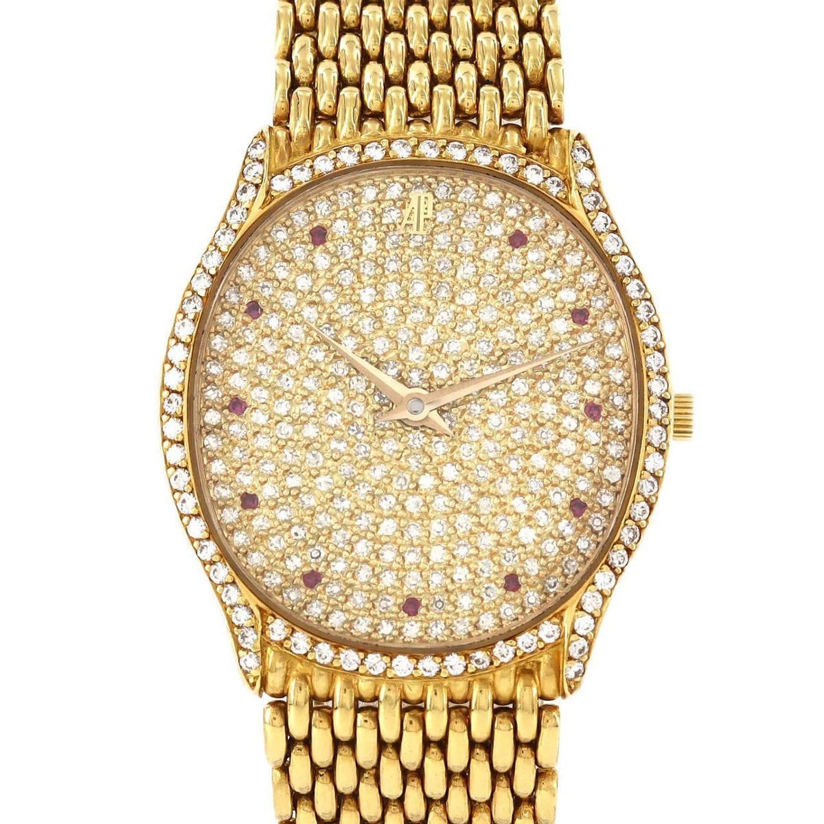 Audemars Piguet 18K Yellow Gold Diamond & Ruby Pavé · Manual-Wind · Integrated Bracelet Vintage High Jewelry Watch
