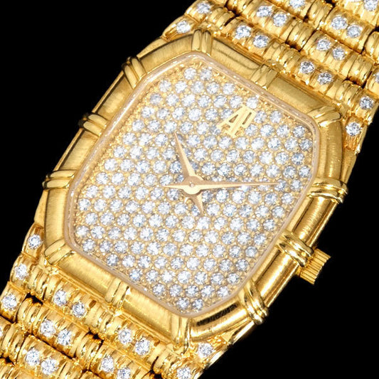 Audemars Piguet Bamboo 18K Yellow Gold Factory Diamond High Jewelry Bracelet Watch