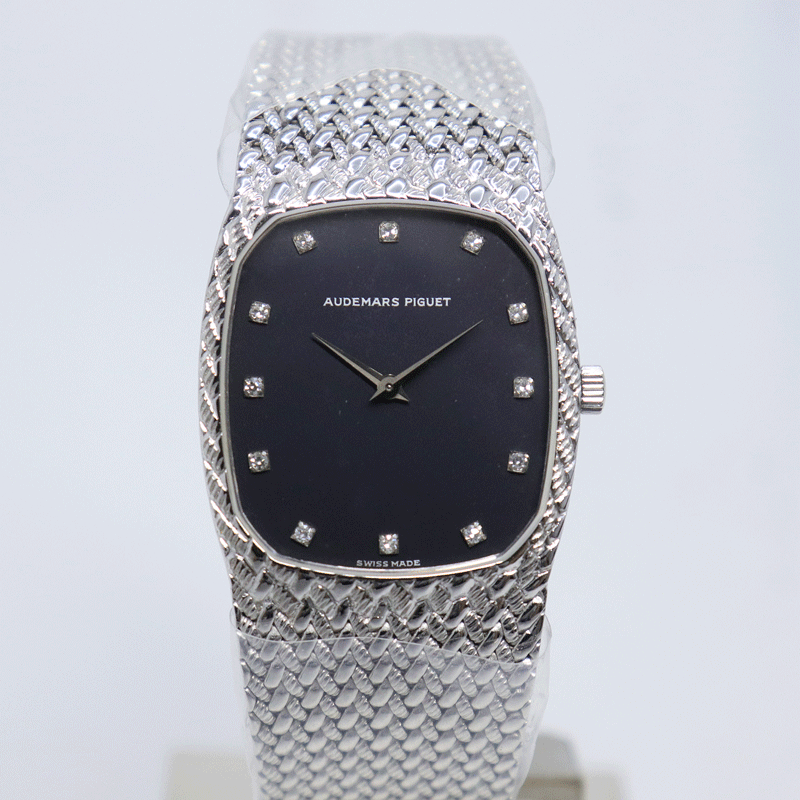 Audemars Piguet Cobra 18K White Gold · Black 12-Diamond Dial · 76.7g · Integrated Bracelet Vintage Watch
