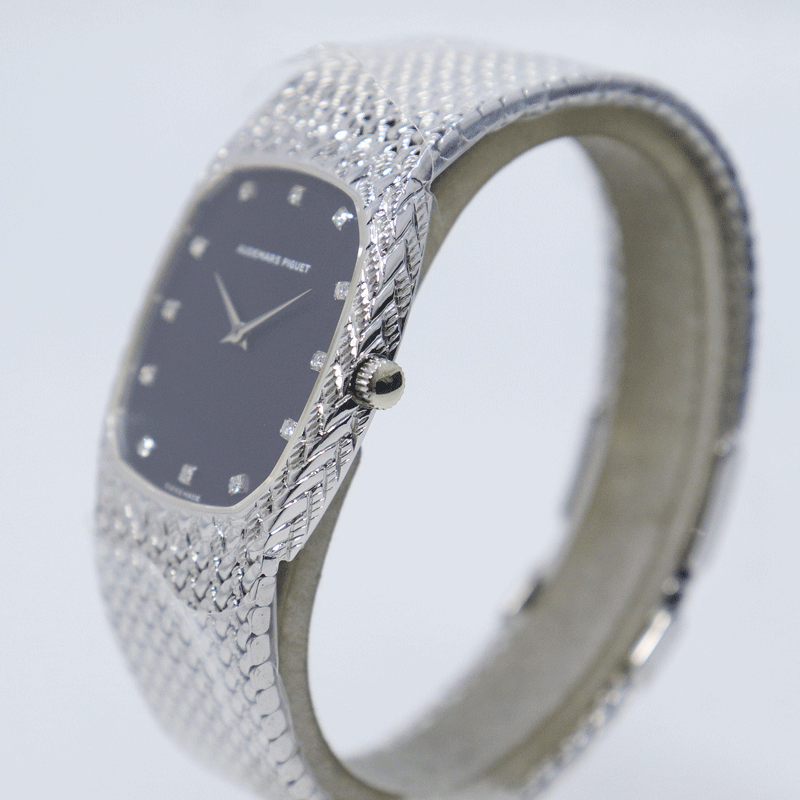 Audemars Piguet Cobra 18K White Gold · Black 12-Diamond Dial · 76.7g · Integrated Bracelet Vintage Watch