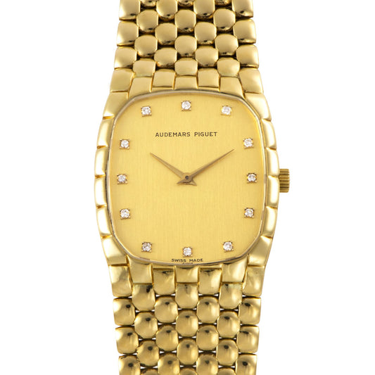 Audemars Piguet Cobra 18K Yellow Gold · 12-Diamond Gold Dial · 81.1g · Manual-Wind Integrated Bracelet Vintage Watch