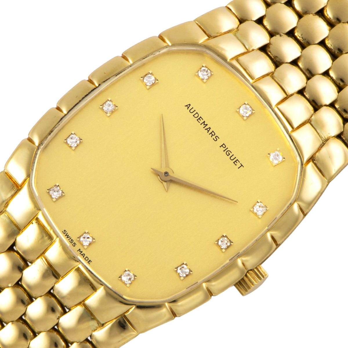 Audemars Piguet Cobra 18K Yellow Gold · 12-Diamond Gold Dial · 81.1g · Manual-Wind Integrated Bracelet Vintage Watch