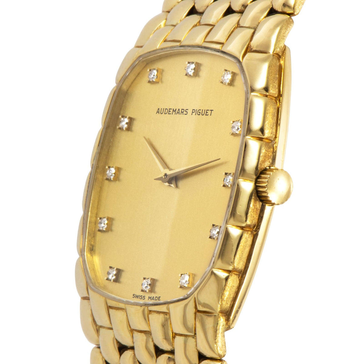 Audemars Piguet Cobra 18K Yellow Gold · 12-Diamond Gold Dial · 81.1g · Manual-Wind Integrated Bracelet Vintage Watch