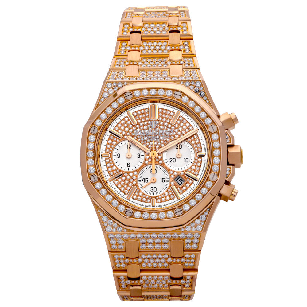 Audemars Piguet Royal Oak Chronograph Ref. 26322OR.ZZ.1222OR.01 · 18K Rose Gold · Factory Diamond Pave · Cal. 2385 Automatic · 41mm Full Set