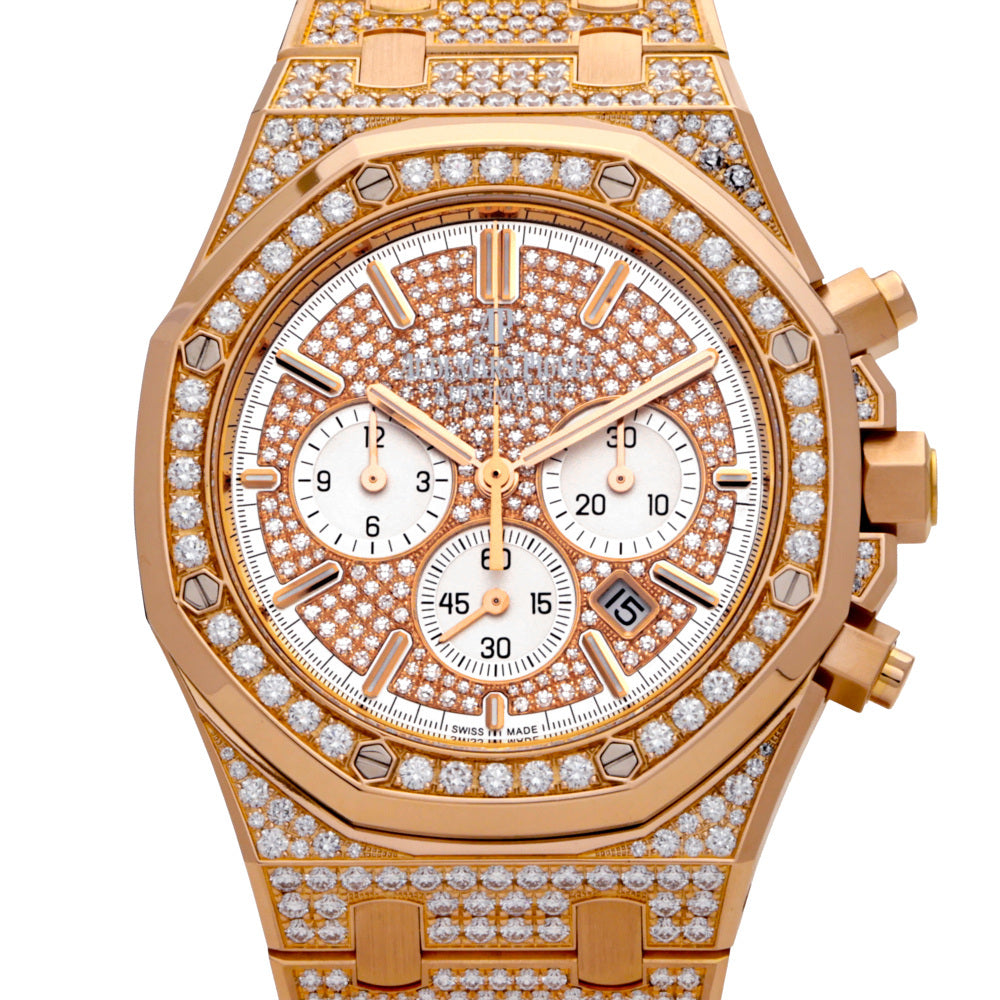 Audemars Piguet Royal Oak Chronograph Ref. 26322OR.ZZ.1222OR.01 · 18K Rose Gold · Factory Diamond Pave · Cal. 2385 Automatic · 41mm Full Set