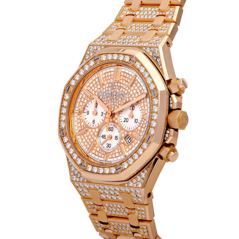 Audemars Piguet Royal Oak Chronograph Ref. 26322OR.ZZ.1222OR.01 · 18K Rose Gold · Factory Diamond Pave · Cal. 2385 Automatic · 41mm Full Set