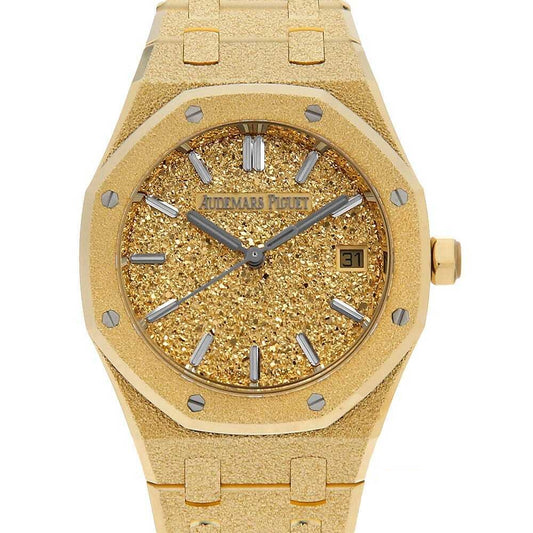 Audemars Piguet Royal Oak Frosted Gold Ref. 77450BA.GG.1361BA.01 · 18K Yellow Gold · Crystal Sand Dial · 34mm Automatic · 168g Full Set