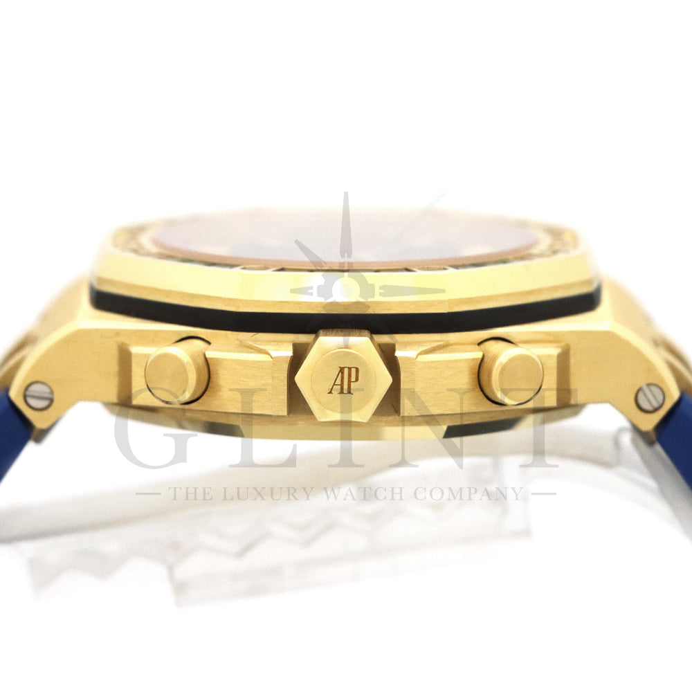 Audemars Piguet Royal Oak Offshore Selfwinding Chronograph Ref. 26236BA.YY.D346CA.01 · 18K Yellow Gold · Baguette Sapphire & Tsavorite Bezel · Blue Lady Tapisserie Dial · 37mm