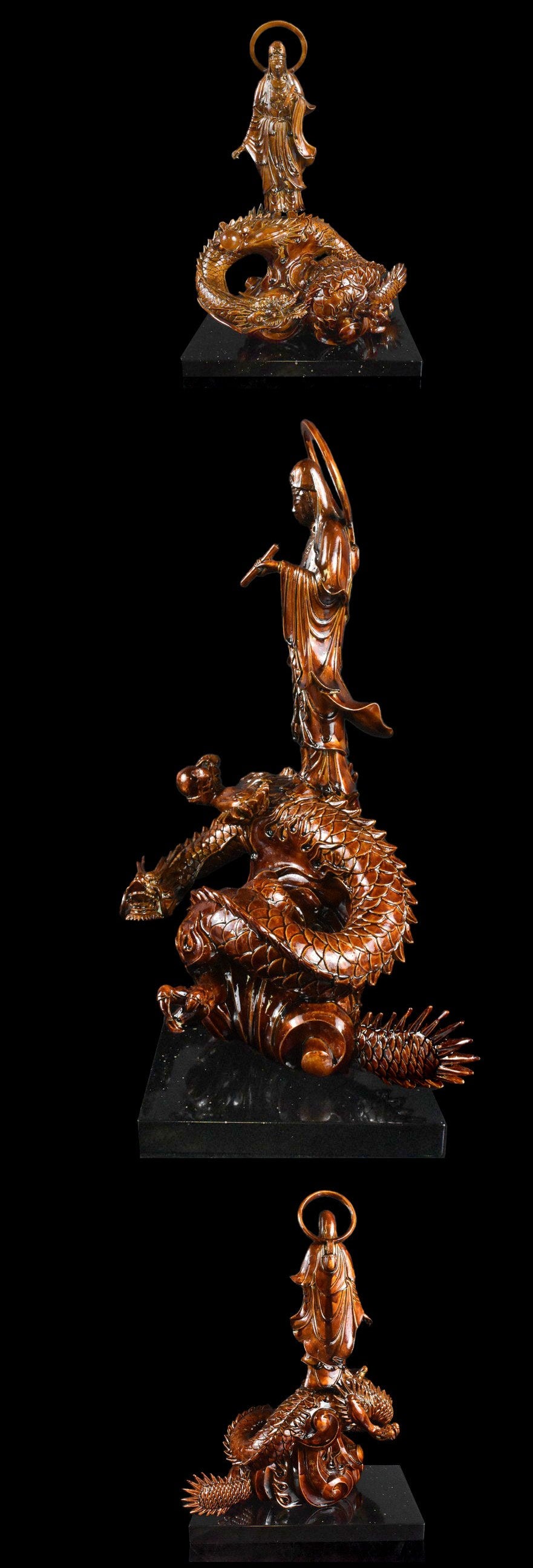 Authentic Meiji Period Japanese Bronze Kannon on Dragon Statue — Signed Buddhist Sculpture