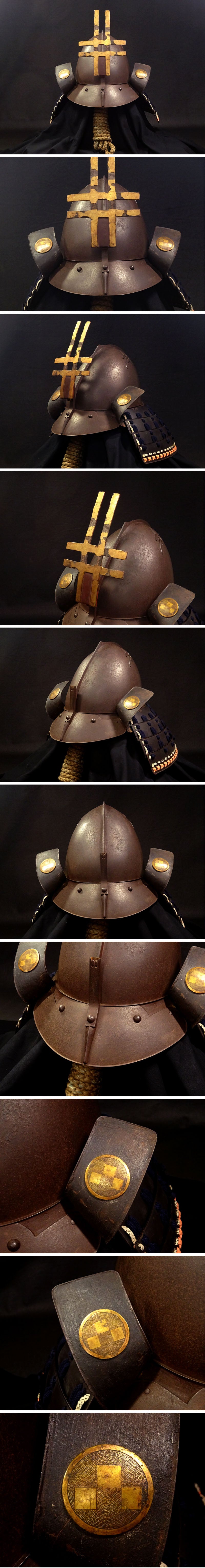 Awa Hachisuka-Domain Court Armor Maker Kabuto — “Nakahachiman Gen Yoshiichi” Manner, Suji-bachi Iron Bowl with Gilded Crestwork, Late Edo Period Taste