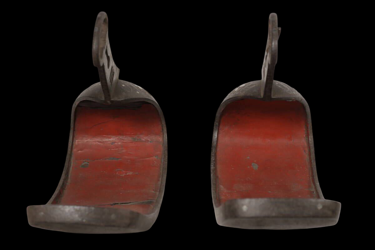 Edo Period Silver-Inlaid Samurai Abumi Stirrup Pair with Cherry Blossom Sakura Motif