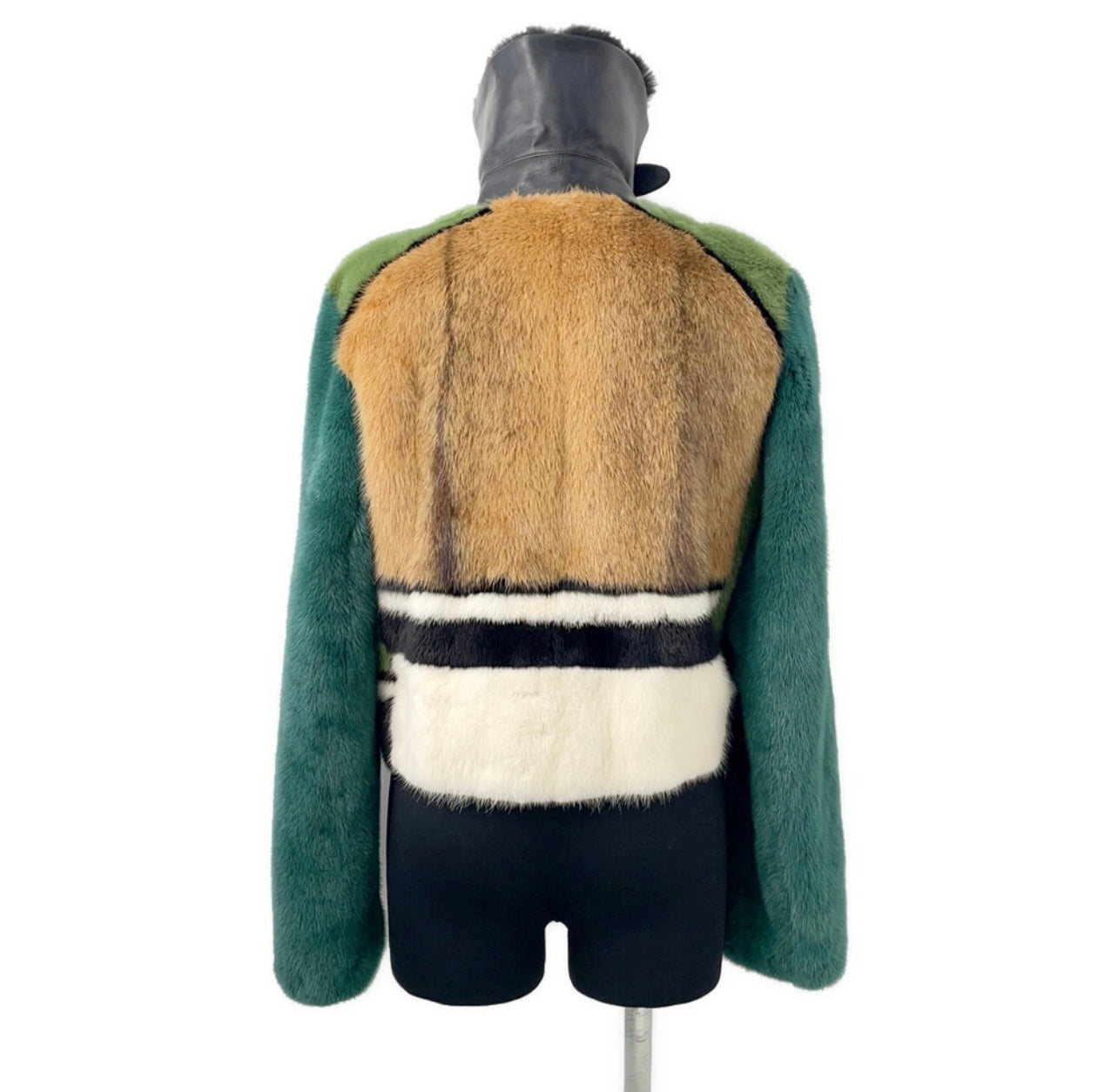 Louis Vuitton Runway Mink Fur Jacket Multicolor Green White Brown Size 36 Couture Outerwear Rare High Fashion LV Collector Piece
