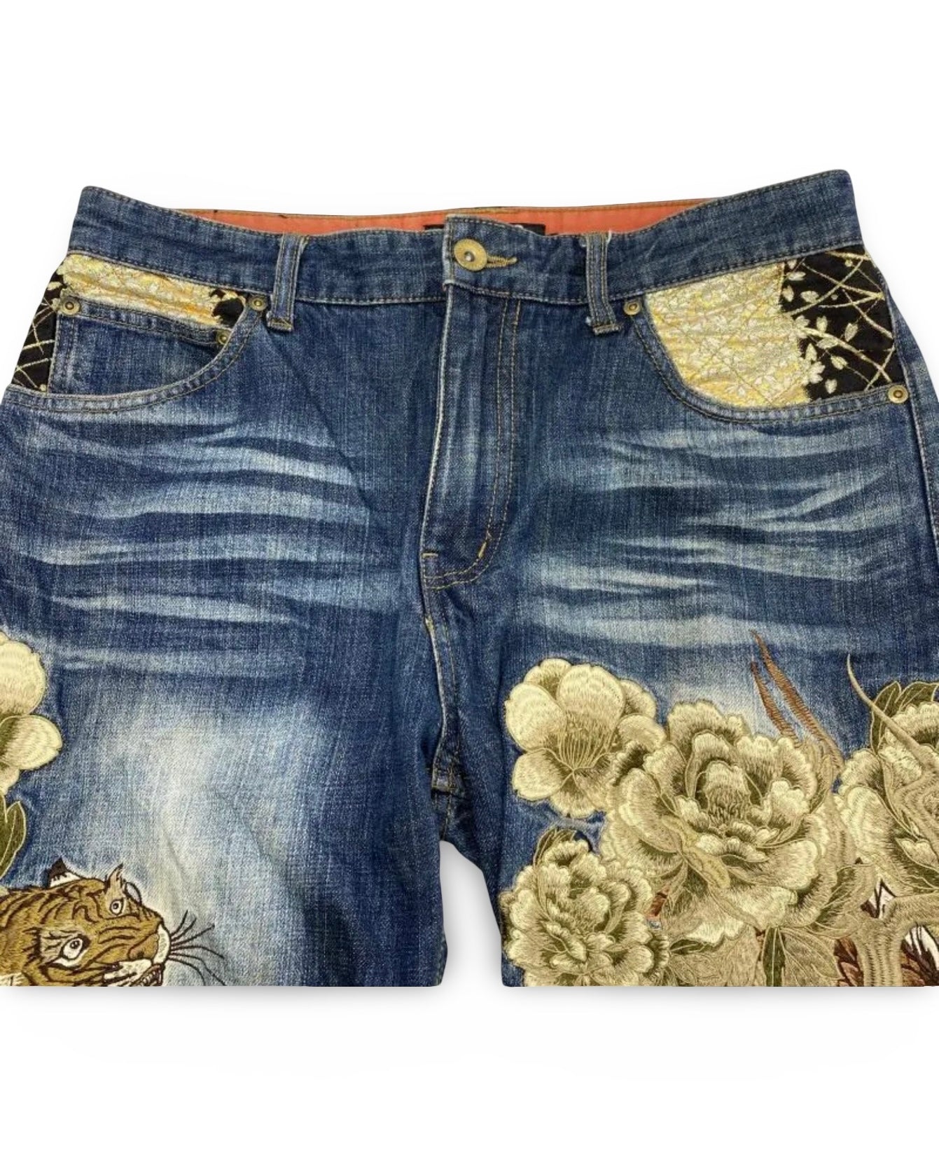 Japanese Wagara Embroidered Denim – Dragon & Tiger Full Embroidery Jeans (W34) – Y2K Yakuza Sukajan Style