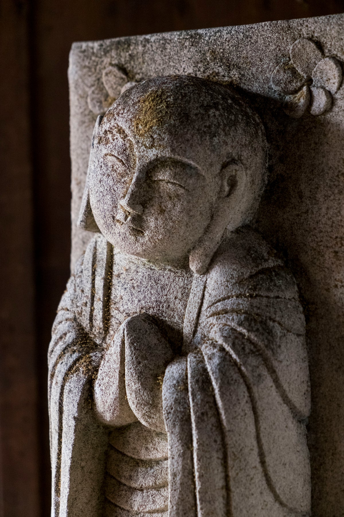 Vintage Japanese Jizo Bosatsu Stone Relief Sculpture | Gassho Prayer Buddhist Garden Statue | Sekibutsu Temple Art