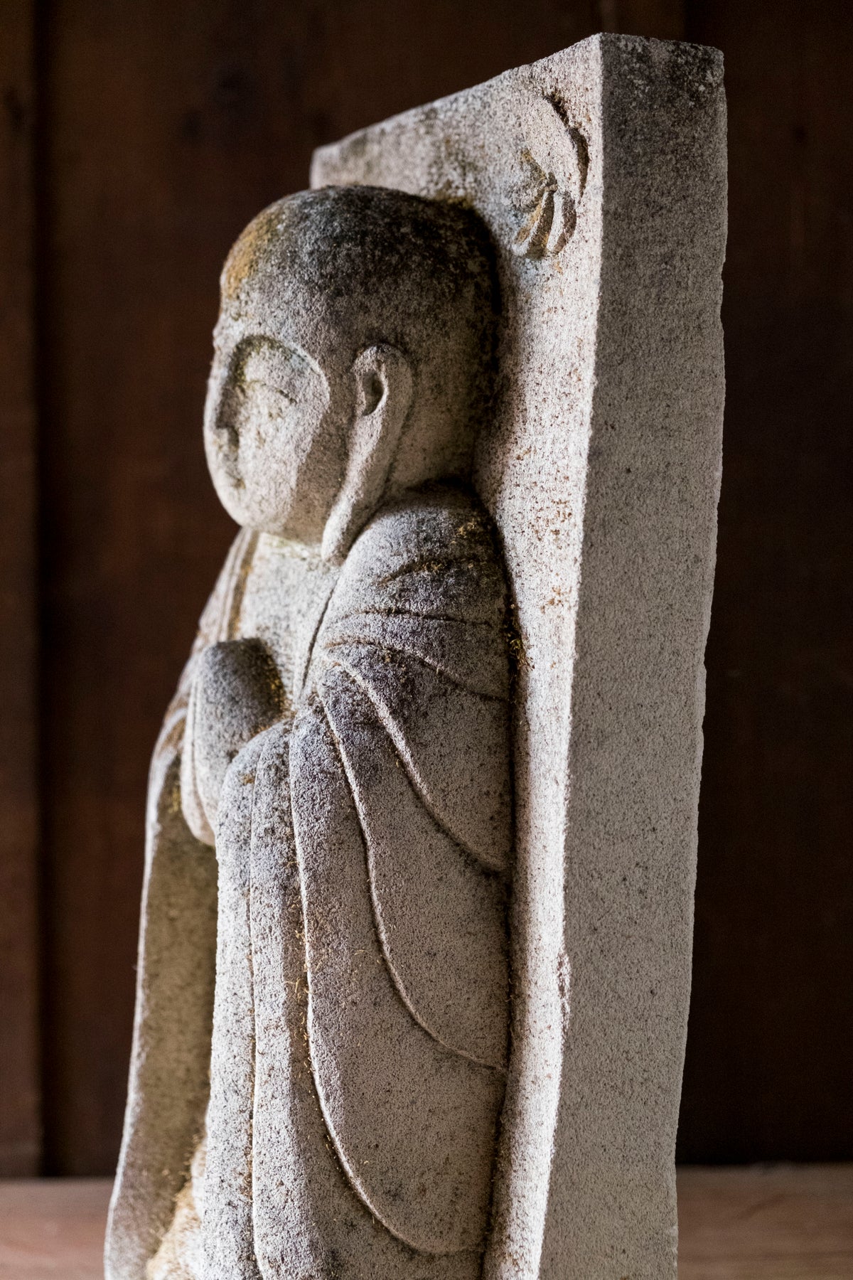 Vintage Japanese Jizo Bosatsu Stone Relief Sculpture | Gassho Prayer Buddhist Garden Statue | Sekibutsu Temple Art