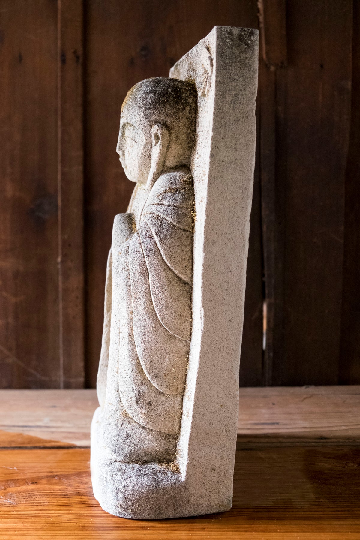 Vintage Japanese Jizo Bosatsu Stone Relief Sculpture | Gassho Prayer Buddhist Garden Statue | Sekibutsu Temple Art