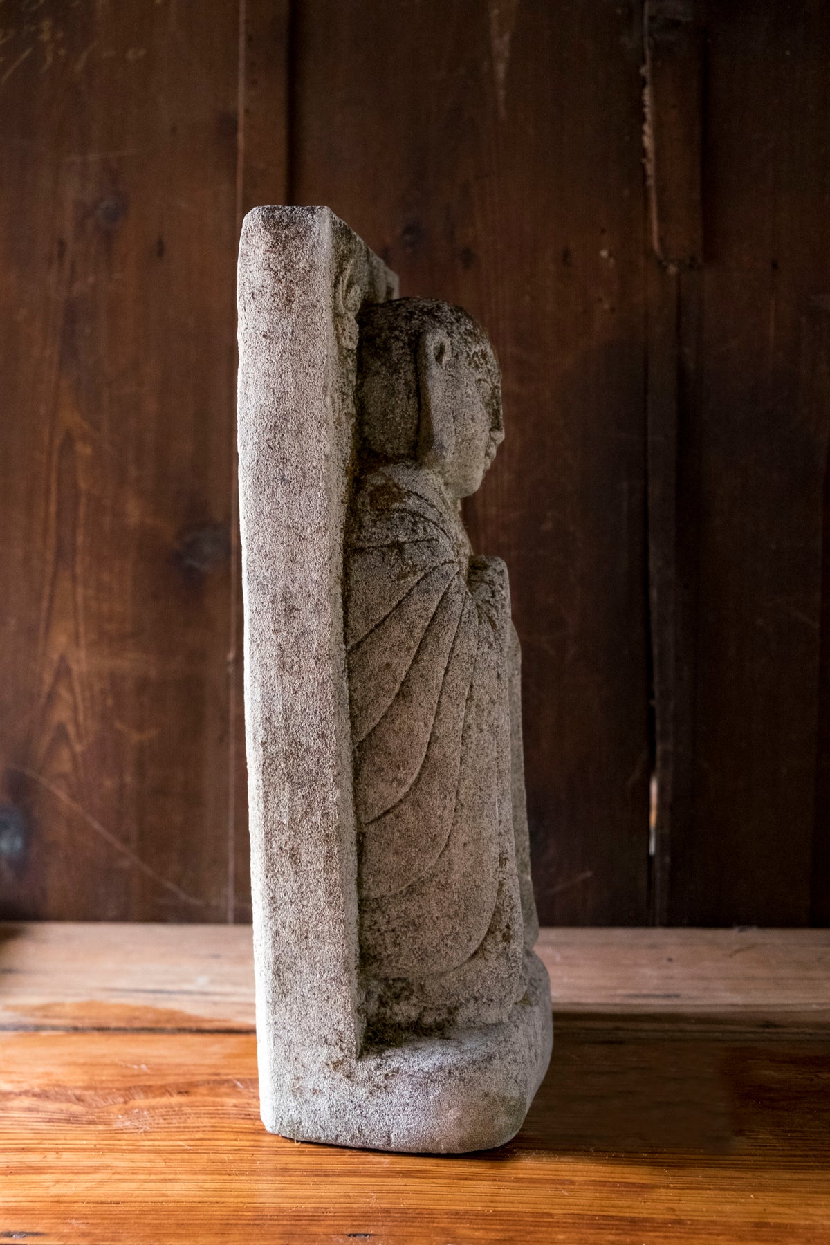 Vintage Japanese Jizo Bosatsu Stone Relief Sculpture | Gassho Prayer Buddhist Garden Statue | Sekibutsu Temple Art