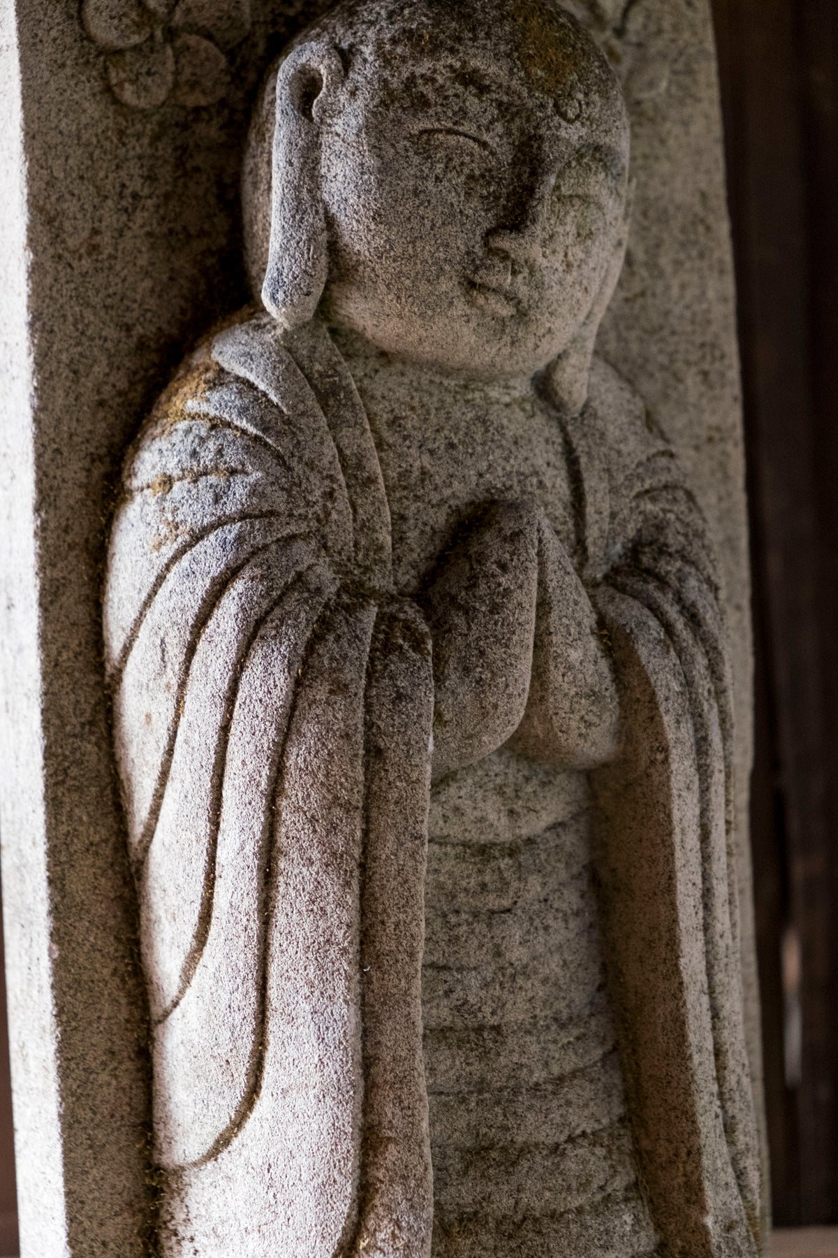 Vintage Japanese Jizo Bosatsu Stone Relief Sculpture | Gassho Prayer Buddhist Garden Statue | Sekibutsu Temple Art