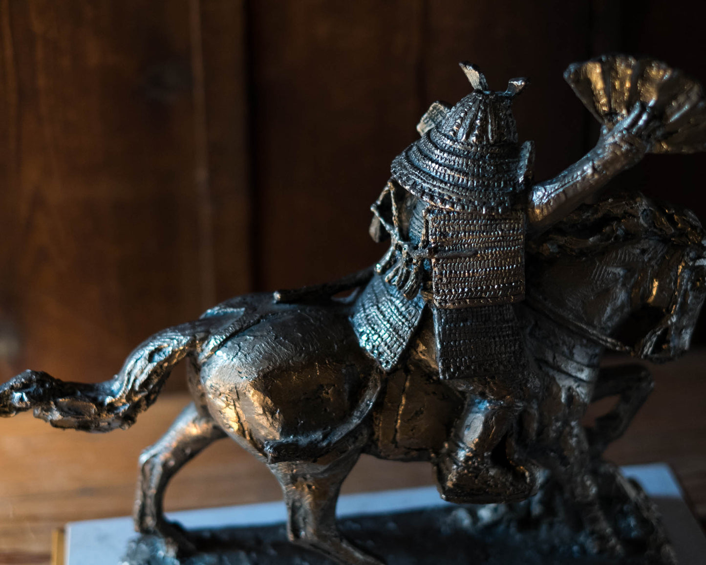 Kitamura Seibō Bronze Samurai Horse Sculpture Kumagai Naozane Signed Japanese Showa Statue with Original Box