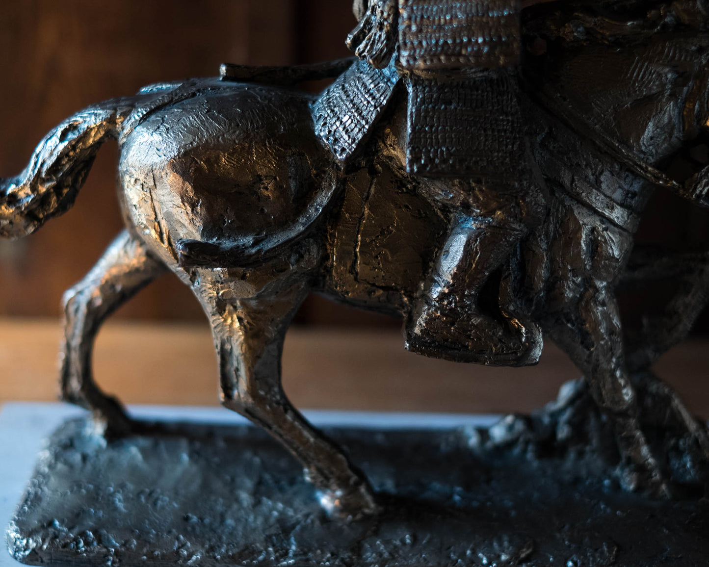 Kitamura Seibō Bronze Samurai Horse Sculpture Kumagai Naozane Signed Japanese Showa Statue with Original Box