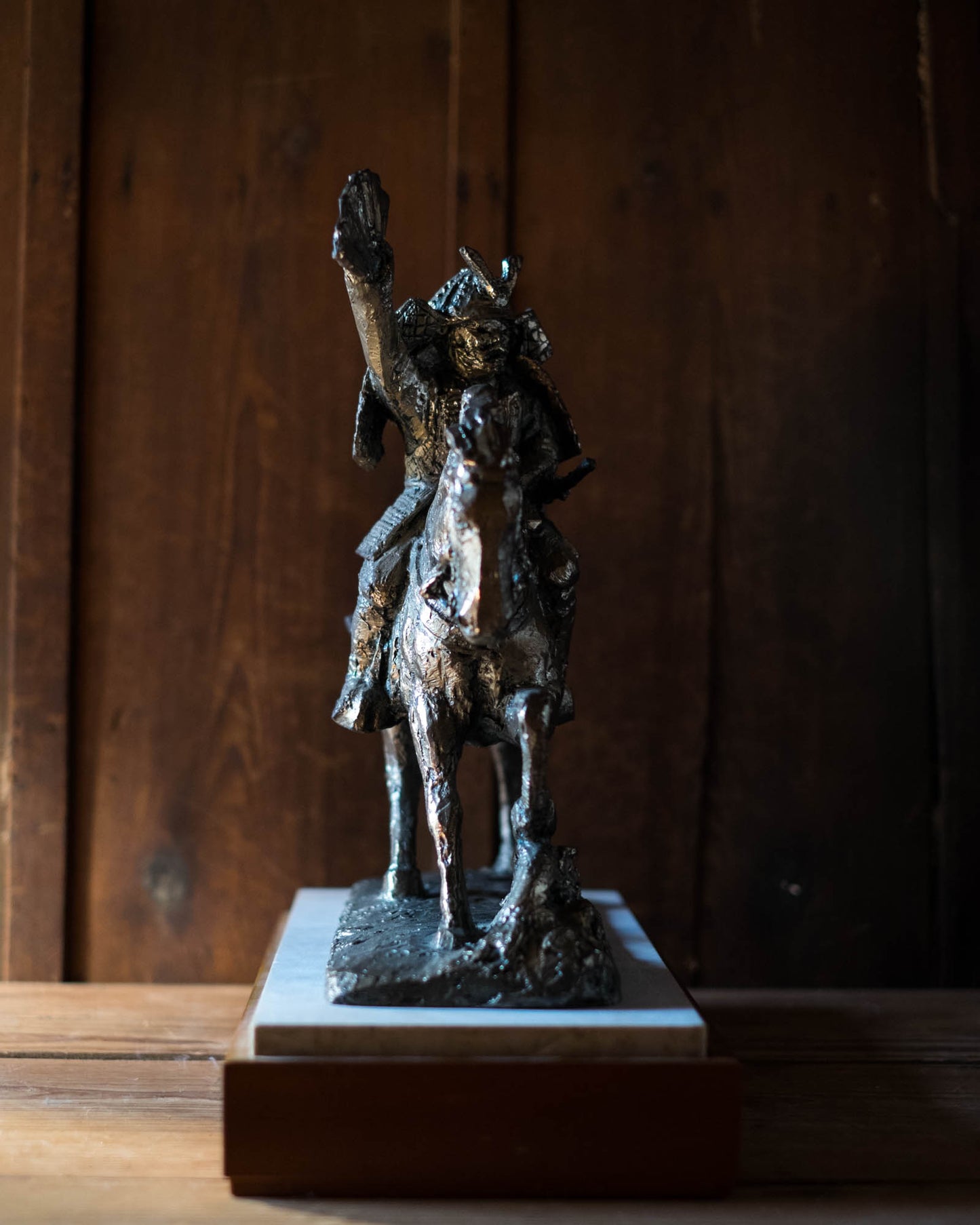 Kitamura Seibō Bronze Samurai Horse Sculpture Kumagai Naozane Signed Japanese Showa Statue with Original Box