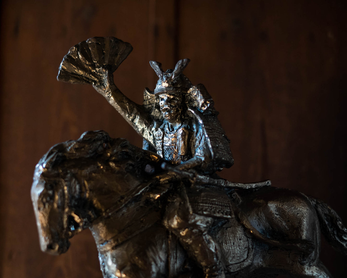 Kitamura Seibō Bronze Samurai Horse Sculpture Kumagai Naozane Signed Japanese Showa Statue with Original Box