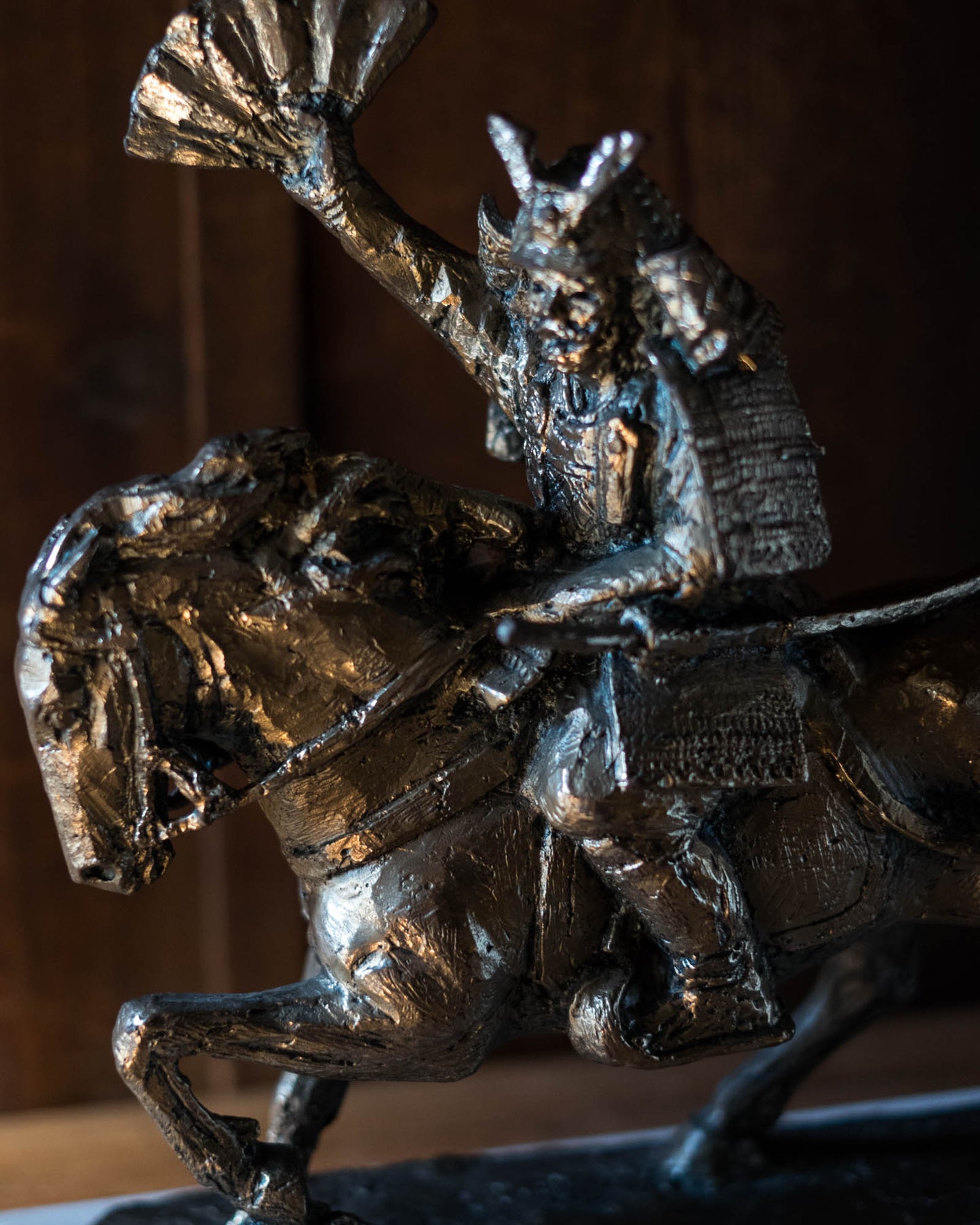 Kitamura Seibō Bronze Samurai Horse Sculpture Kumagai Naozane Signed Japanese Showa Statue with Original Box