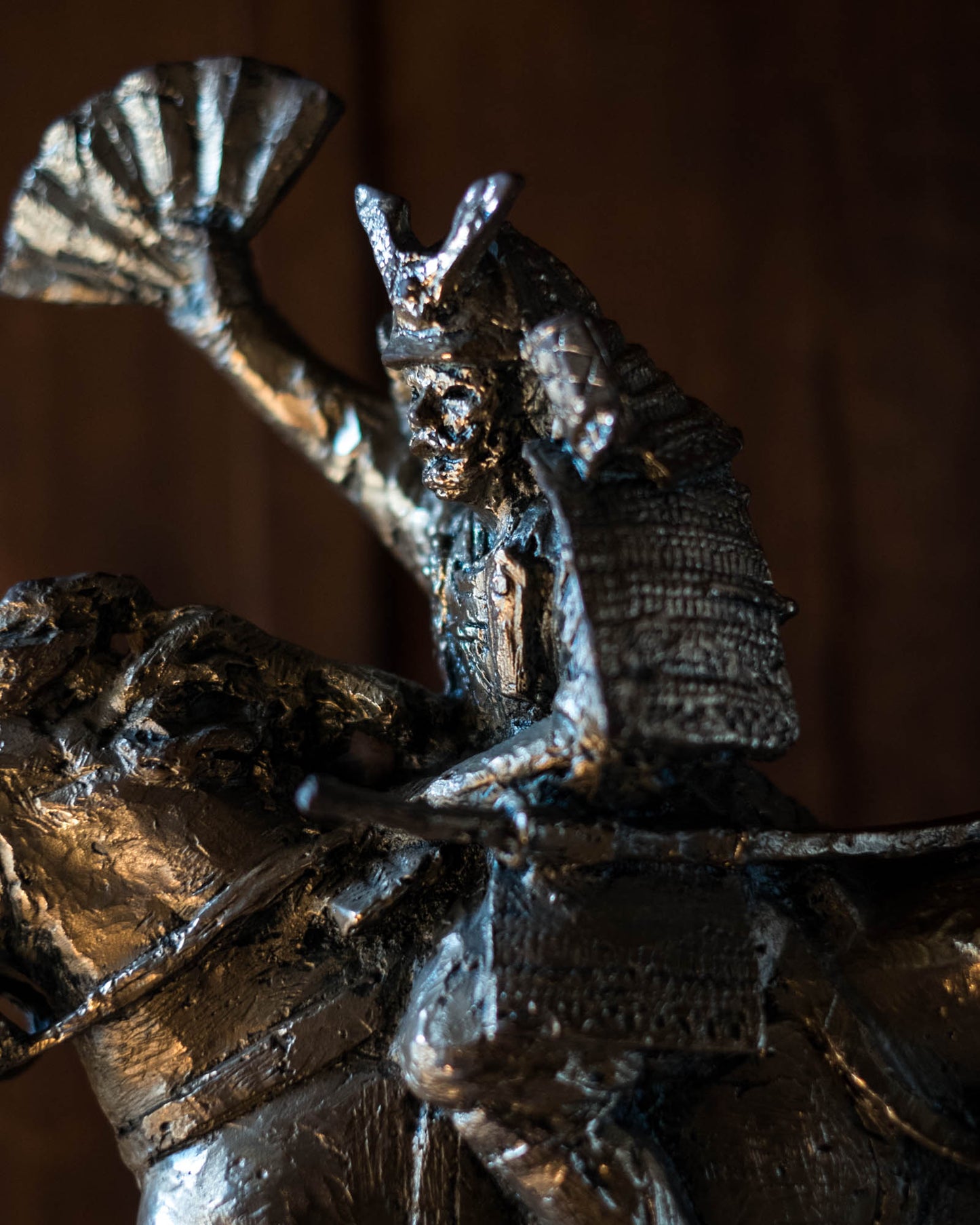 Kitamura Seibō Bronze Samurai Horse Sculpture Kumagai Naozane Signed Japanese Showa Statue with Original Box