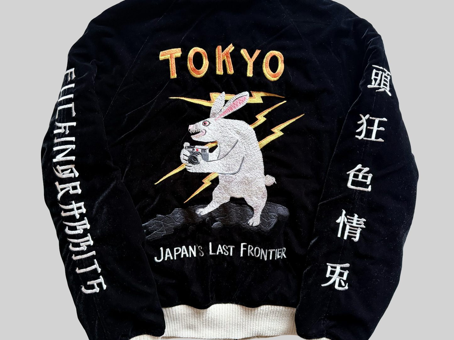 FR2 Fxxking Rabbits Tokyo Sukajan Velvet Jacket Rabbit Embroidery Lightning Japan Streetwear Bomber Japanese Graphic Jacket