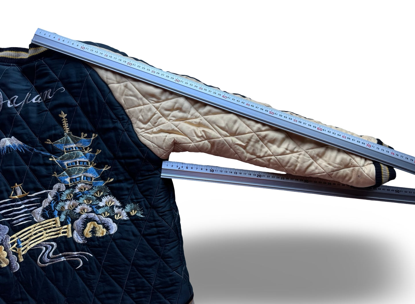 Vintage BEAMS Reversible Sukajan Jacket — Dragon & Skull Embroidery / Pagoda & Mt. Fuji Quilted Souvenir Jacket (Japan)