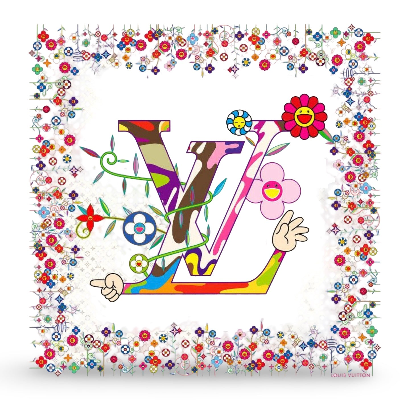 LV × Takashi Murakami Super-Flat Shawl M96080 – Archive Multicolor Flower Art Scarf 135cm | Louis Vuitton × TM Limited Edition