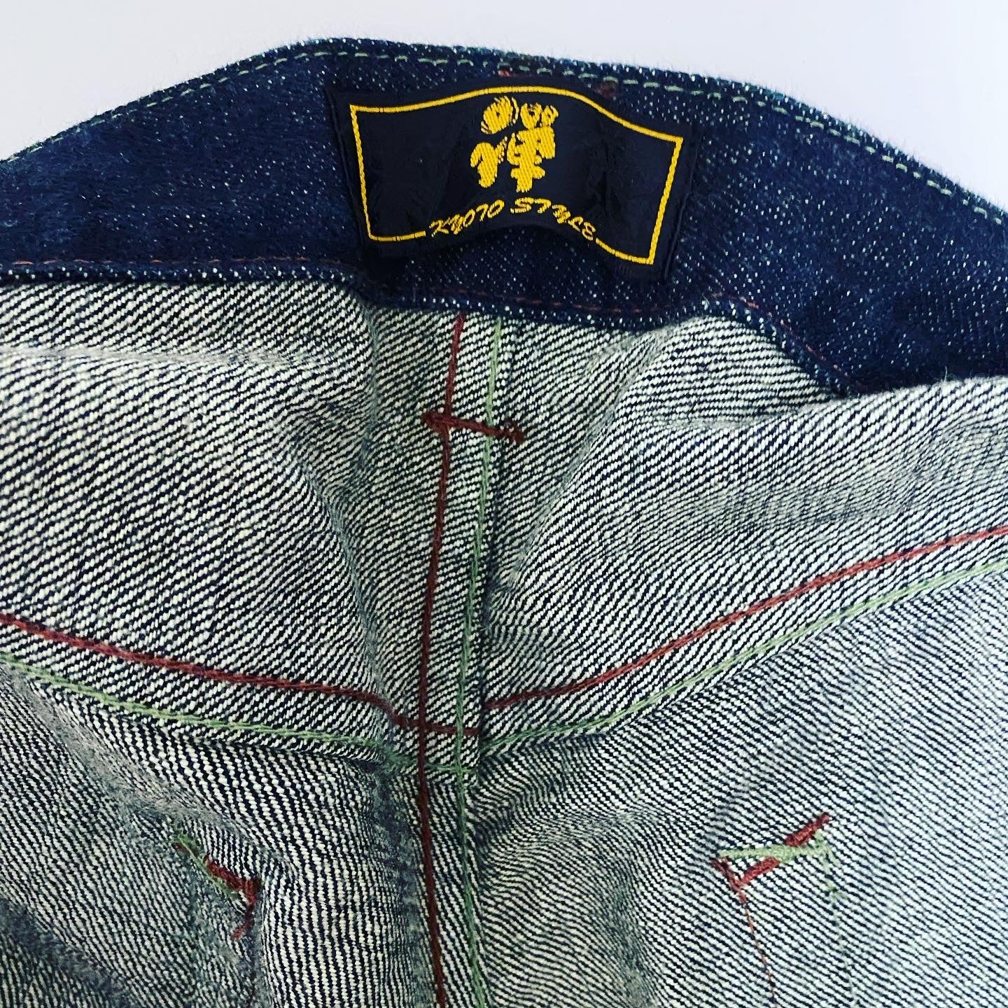 Vintage ZEN Premium Japanese Oni Shishi Hand Painted Art Denim Jeans | Made in Japan | Buddhist Guardian Yokai Streetwear