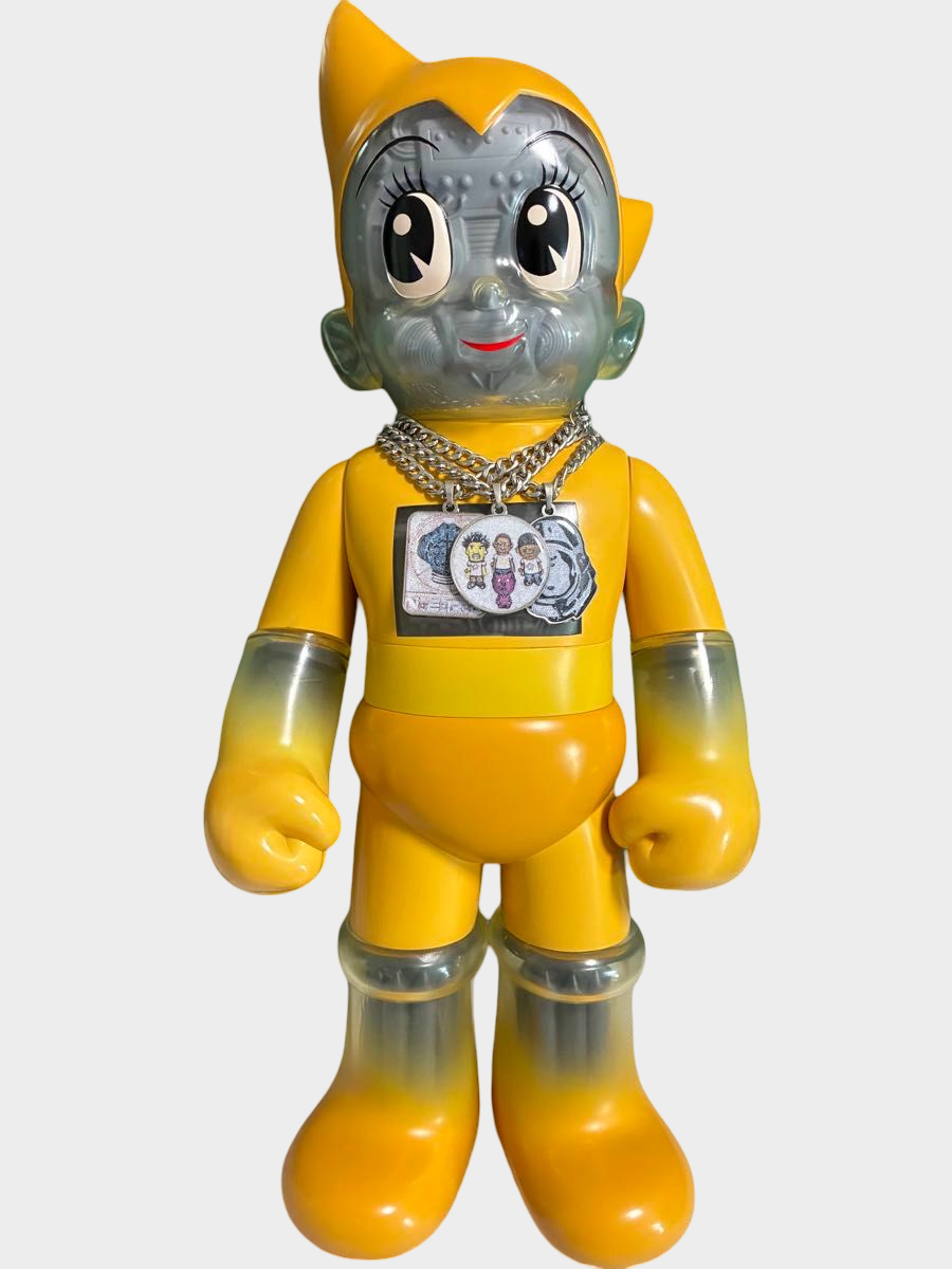 Billionaire Boys Club x Astro Boy x Secret Base Big Scale Sofubi Figure Japan Limited N.E.R.D Yellow + Necklaces