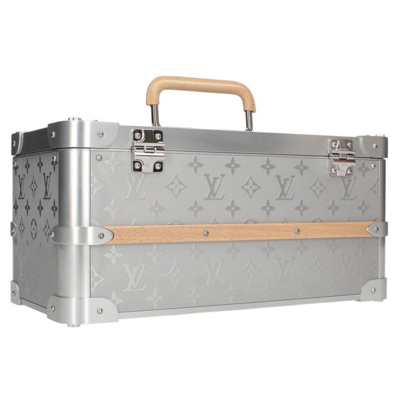 Louis Vuitton Silver Monogram Aluminium Trunk – Rare LV Aluminium Hardcase Box with Wooden Handle · A-Rank Collector Display Case