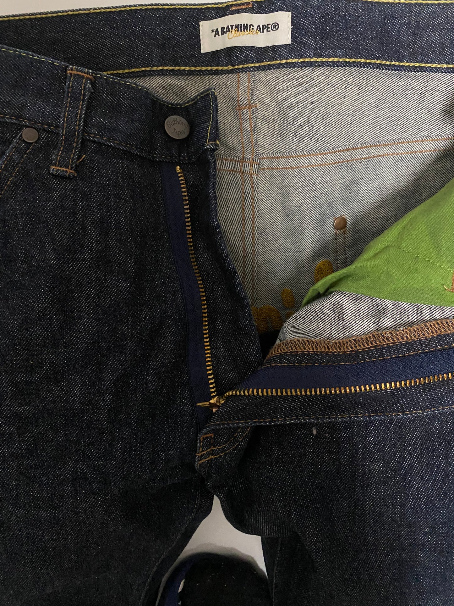 Vintage A Bathing Ape BAPE Embroidered "Ape Shall Never Kill Ape" Jeans | Made in Japan Denim | Color Logo Streetwear