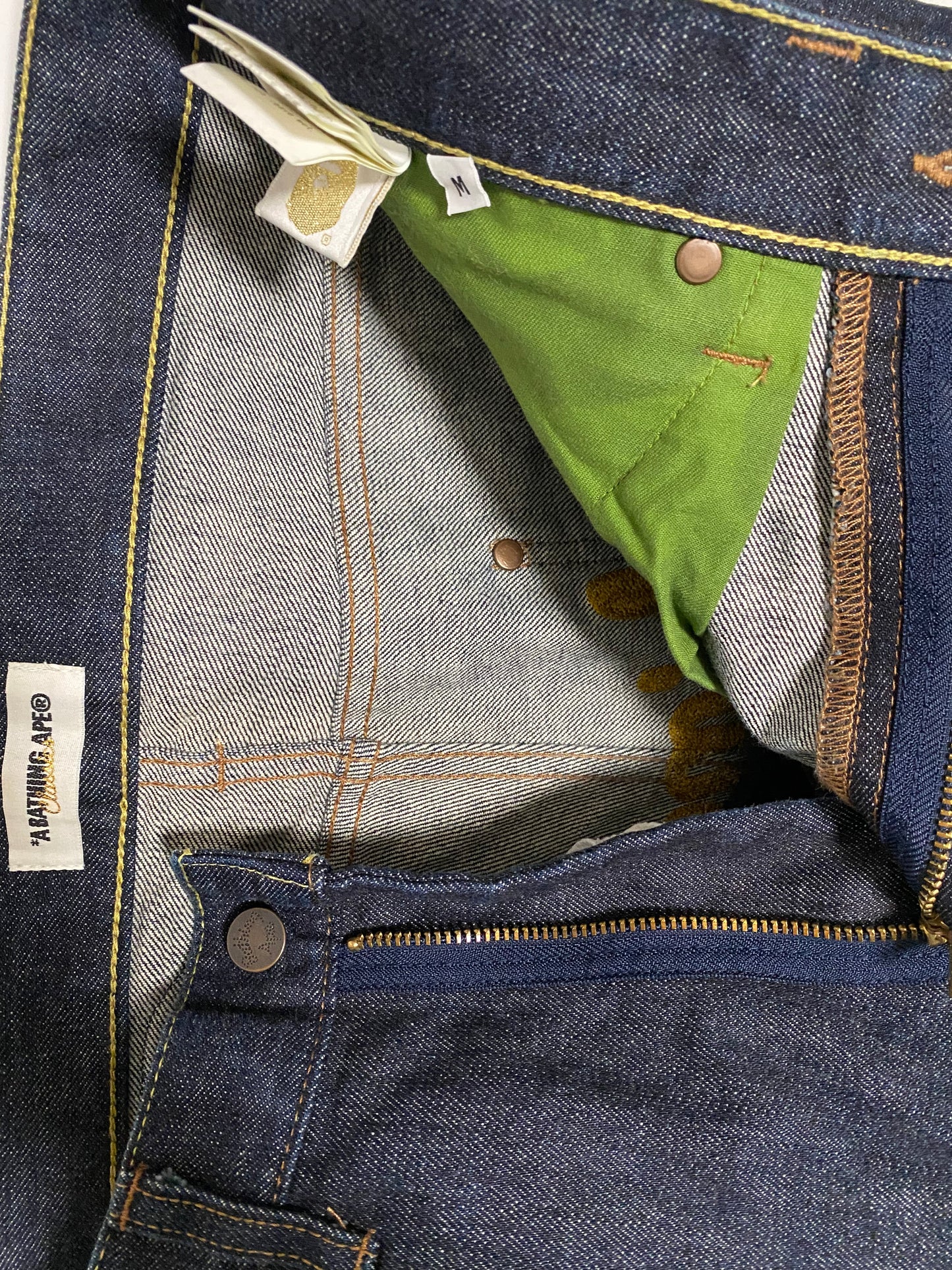 Vintage A Bathing Ape BAPE Embroidered "Ape Shall Never Kill Ape" Jeans | Made in Japan Denim | Color Logo Streetwear