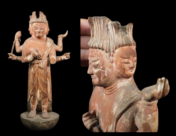 Bato Kannon (Horse‑Headed Kannon) — Edo‑Style Carved Wood Devotional Figure, 40.8 cm — Esoteric Protector Presence