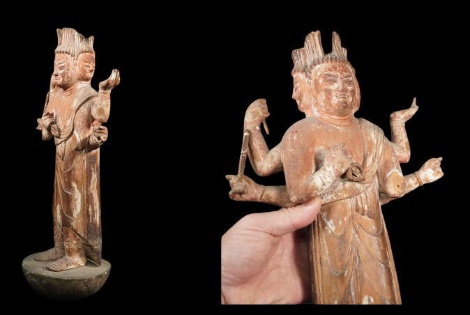 Bato Kannon (Horse‑Headed Kannon) — Edo‑Style Carved Wood Devotional Figure, 40.8 cm — Esoteric Protector Presence