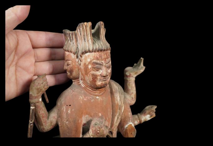 Bato Kannon (Horse‑Headed Kannon) — Edo‑Style Carved Wood Devotional Figure, 40.8 cm — Esoteric Protector Presence