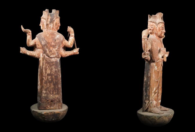 Bato Kannon (Horse‑Headed Kannon) — Edo‑Style Carved Wood Devotional Figure, 40.8 cm — Esoteric Protector Presence