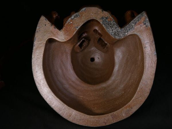 Bizen Ware Kabuto Helmet Okimono (Approx. 47 cm) | Samurai Helmet Sculpture | Japanese Ceramic Display Art Object