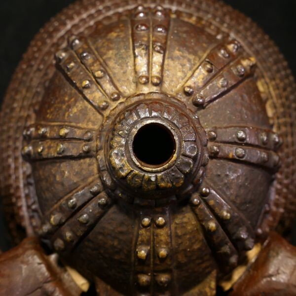 Bizen Ware Kabuto Helmet Okimono (Approx. 47 cm) | Samurai Helmet Sculpture | Japanese Ceramic Display Art Object