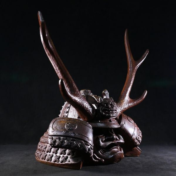 Bizen Ware Kabuto Helmet Okimono (Approx. 47 cm) | Samurai Helmet Sculpture | Japanese Ceramic Display Art Object