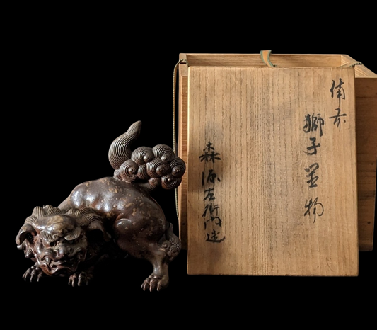 Edo Period Bizen Ware Shishi Incense Burner — Fierce Guardian Lion Censer, Approx. 15.5 cm Wide, Edo-Period Style Studio Work